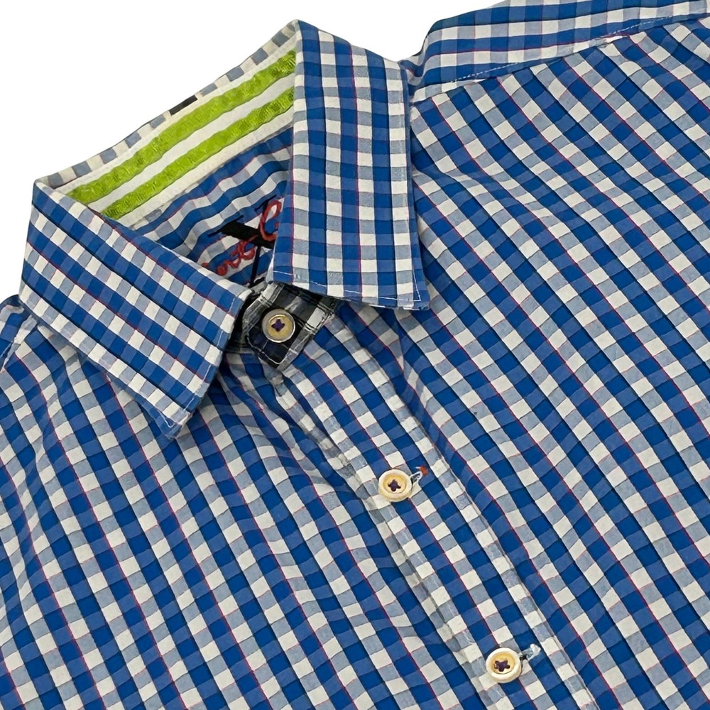 Robert Graham X Collection Shirt Mens M Blue White Gingham Tailored Fit